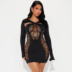 NWT Distressed Cutout Micro Mini Dress Black XS